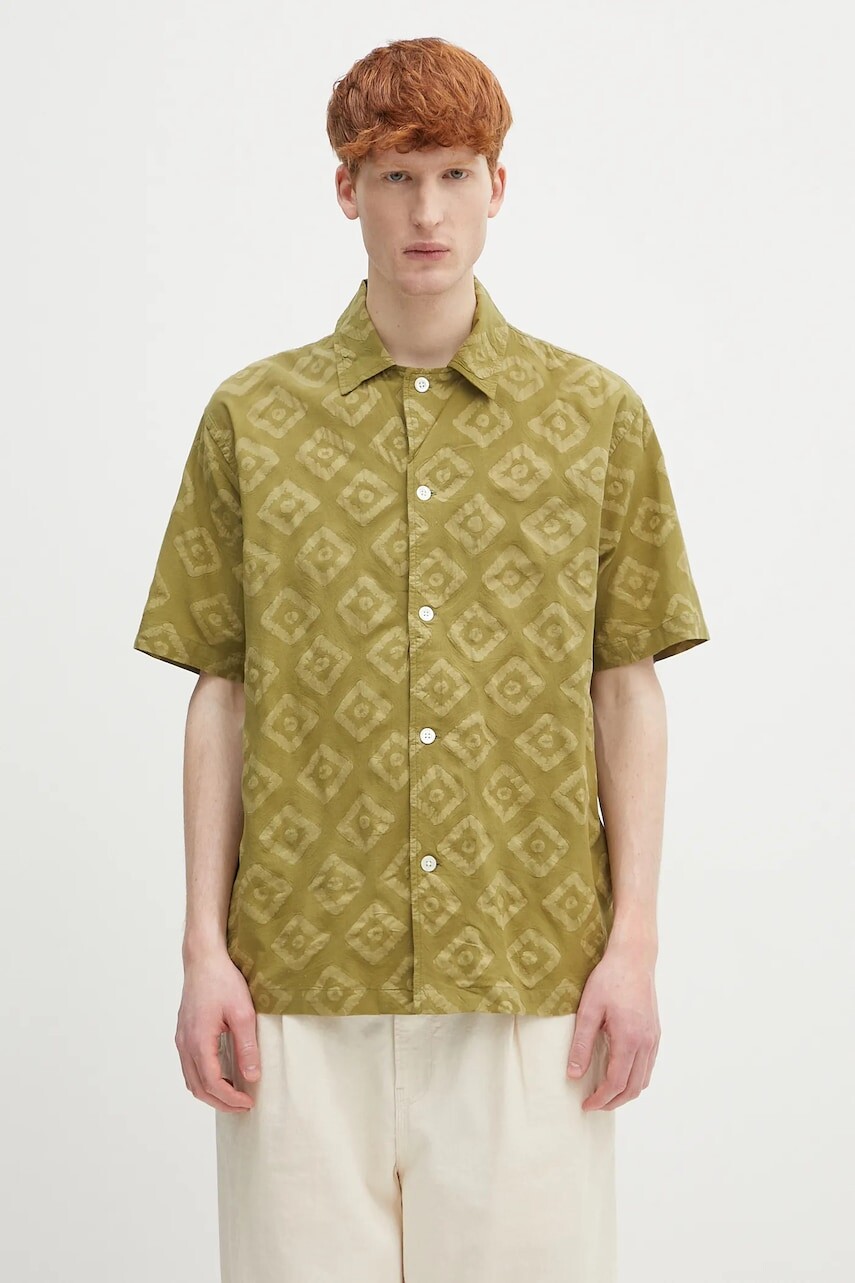 Bavlnená košeľa Norse Projects Mads Batik SS Shirt zelená farba, regular, N40.0833.8037