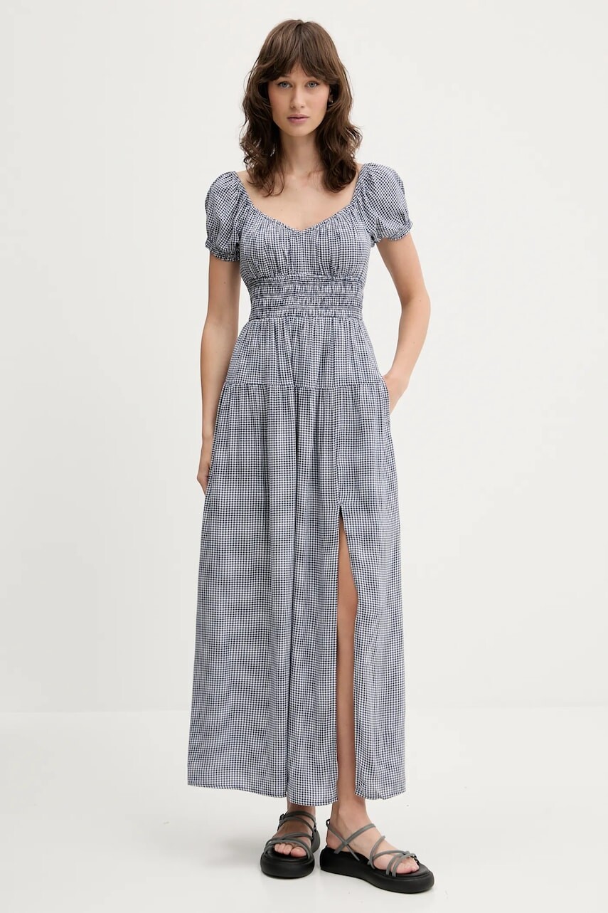 Šaty Hollister Co. tmavomodrá farba, maxi, áčkový strih, KI359-5246