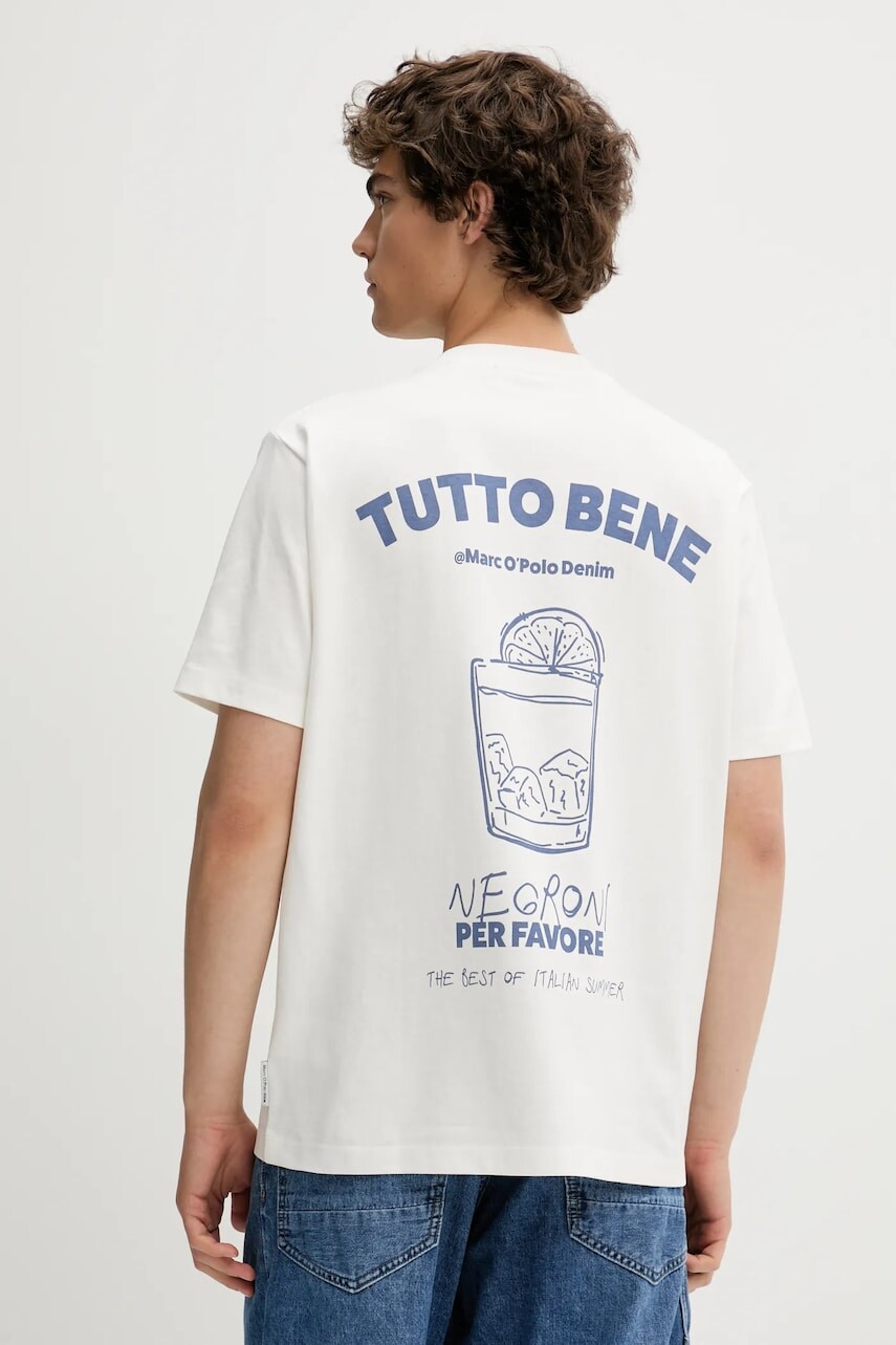 Bavlnené tričko Marc O'Polo pánske, biela farba, s potlačou, 5000007265