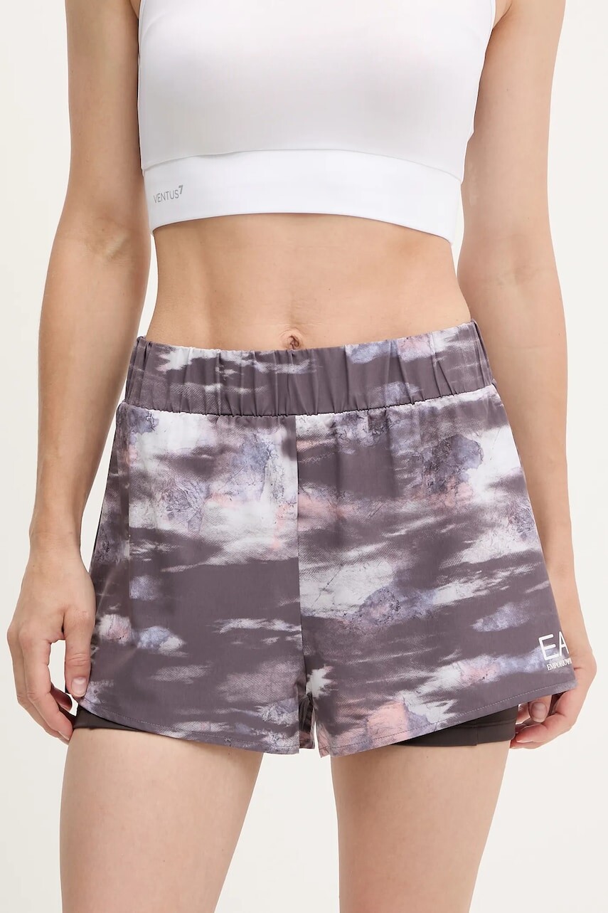Tréningové šortky EA7 Emporio Armani fialová farba, vzorované, vysoký pás, AF13662.7W000240