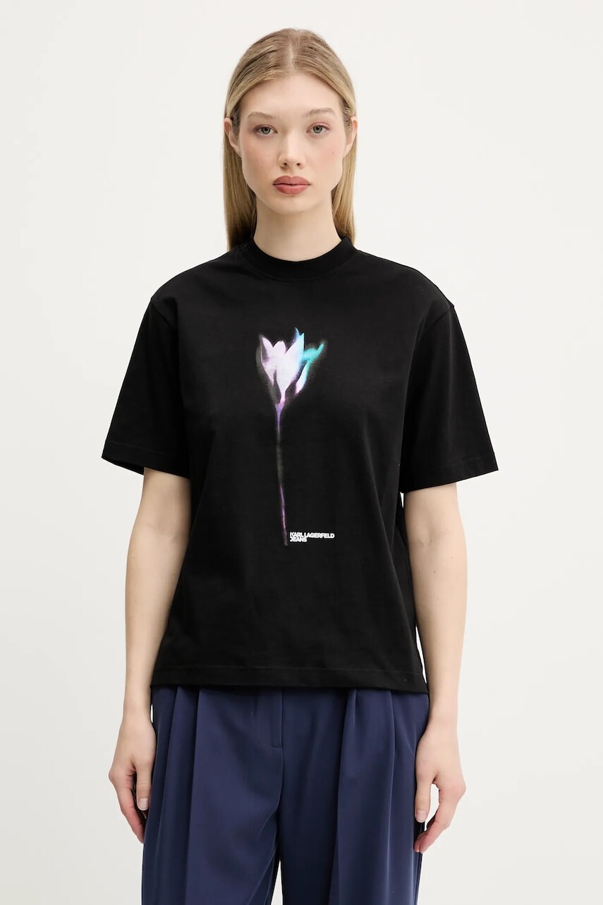 Bavlnené tričko Karl Lagerfeld Jeans dámske, čierna farba, A3W17041