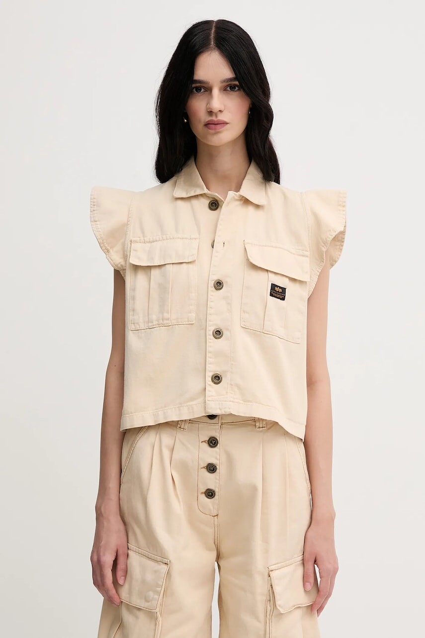 Bavlnená vesta bez rukávov Alpha Industries Sailor Vest Wmn béžová farba, prechodná, 156004