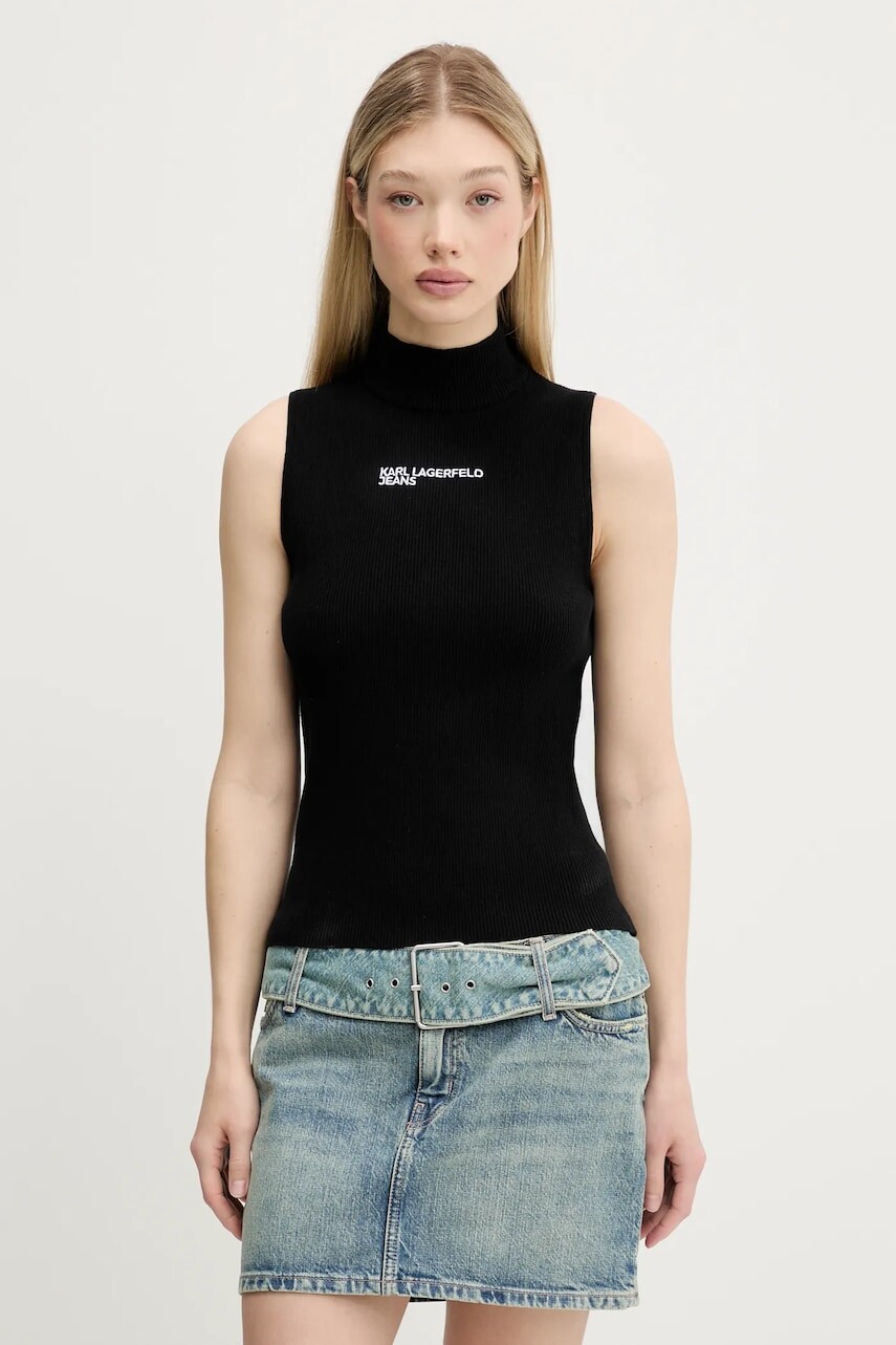 Top Karl Lagerfeld Jeans čierna farba, s polorolákom, A3W18013