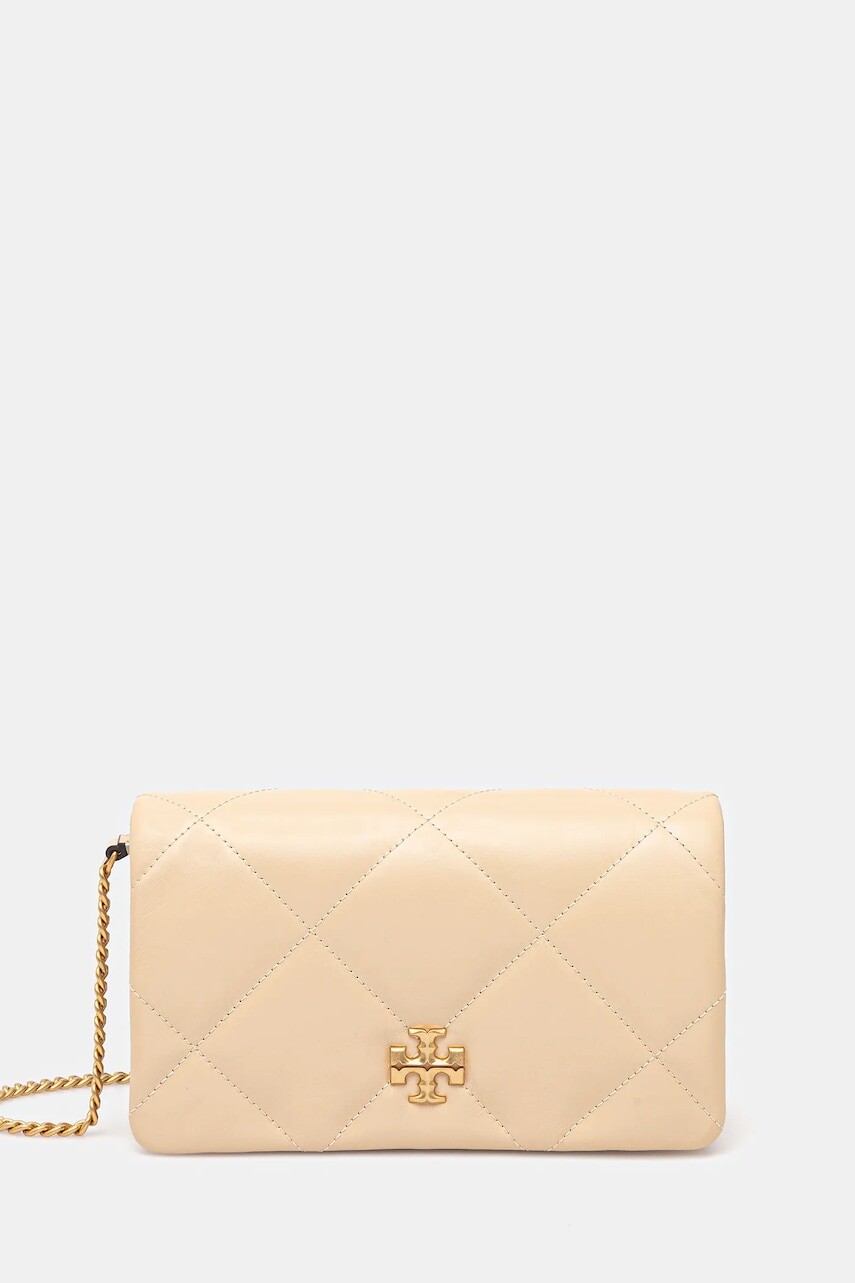 Kožená kabelka Tory Burch Kira Diamond Quilt béžová farba, 158624-700