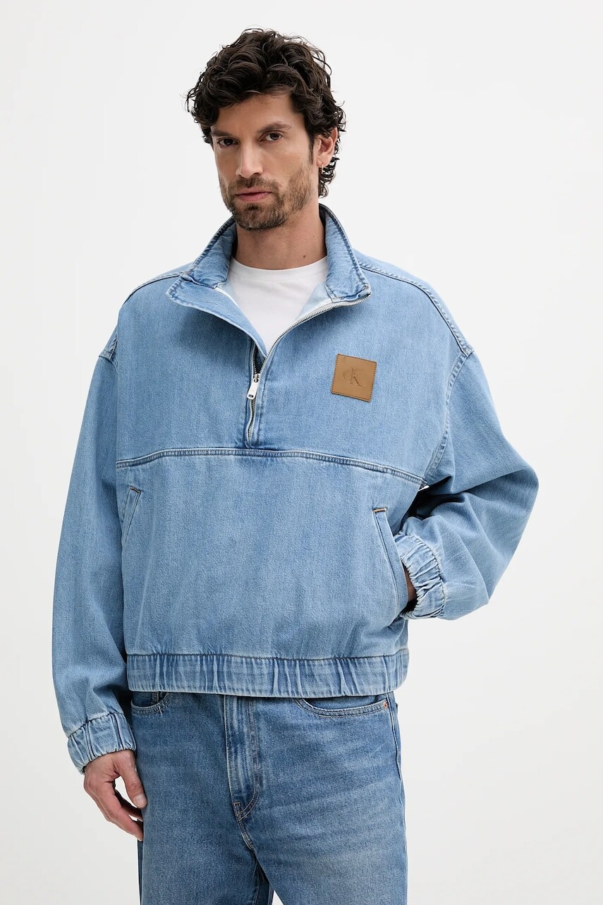 Rifľová bunda Calvin Klein Jeans prechodná, oversize, J30J327505