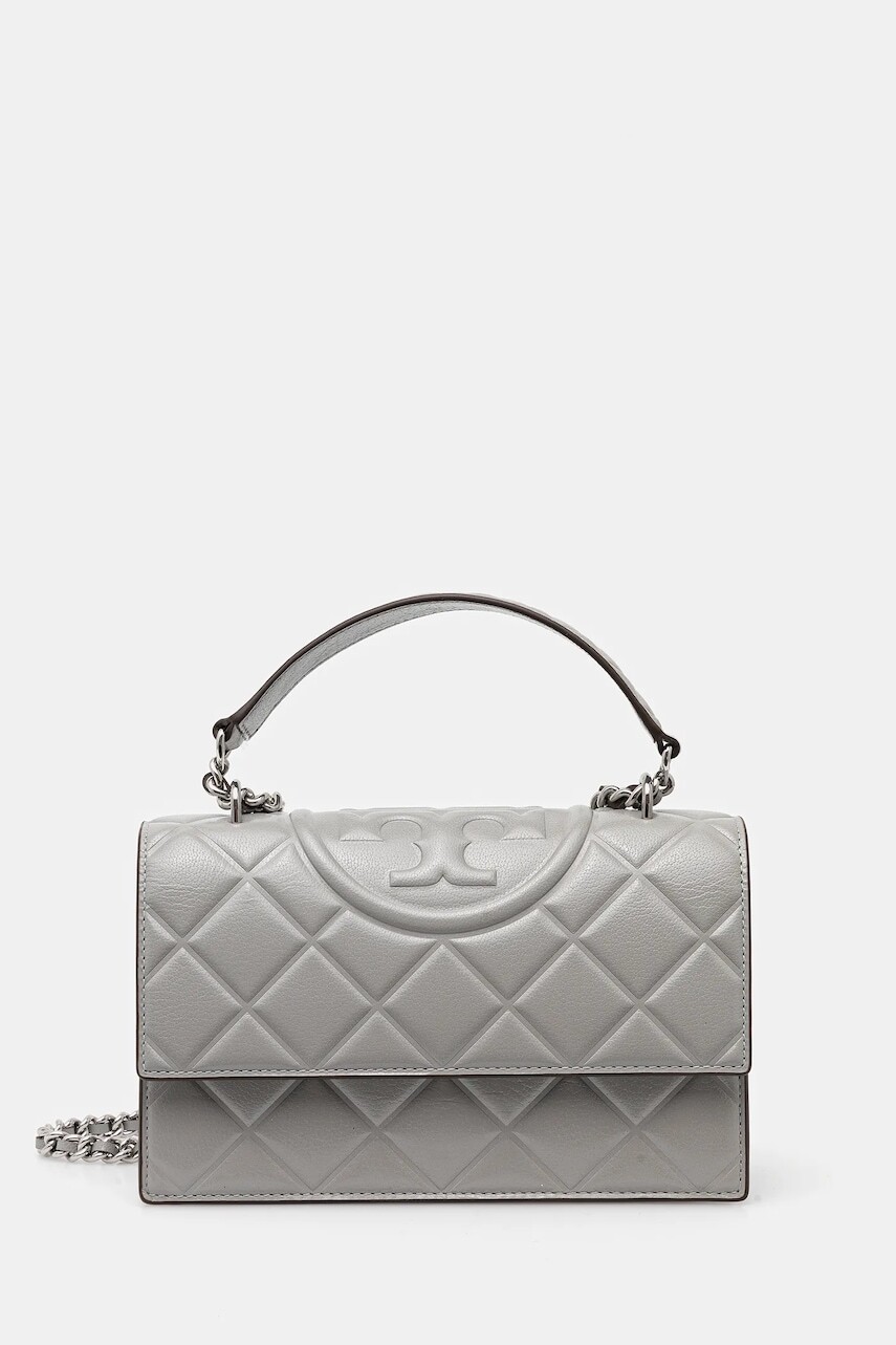 Kožená kabelka Tory Burch Fleming šedá farba, 164800-021