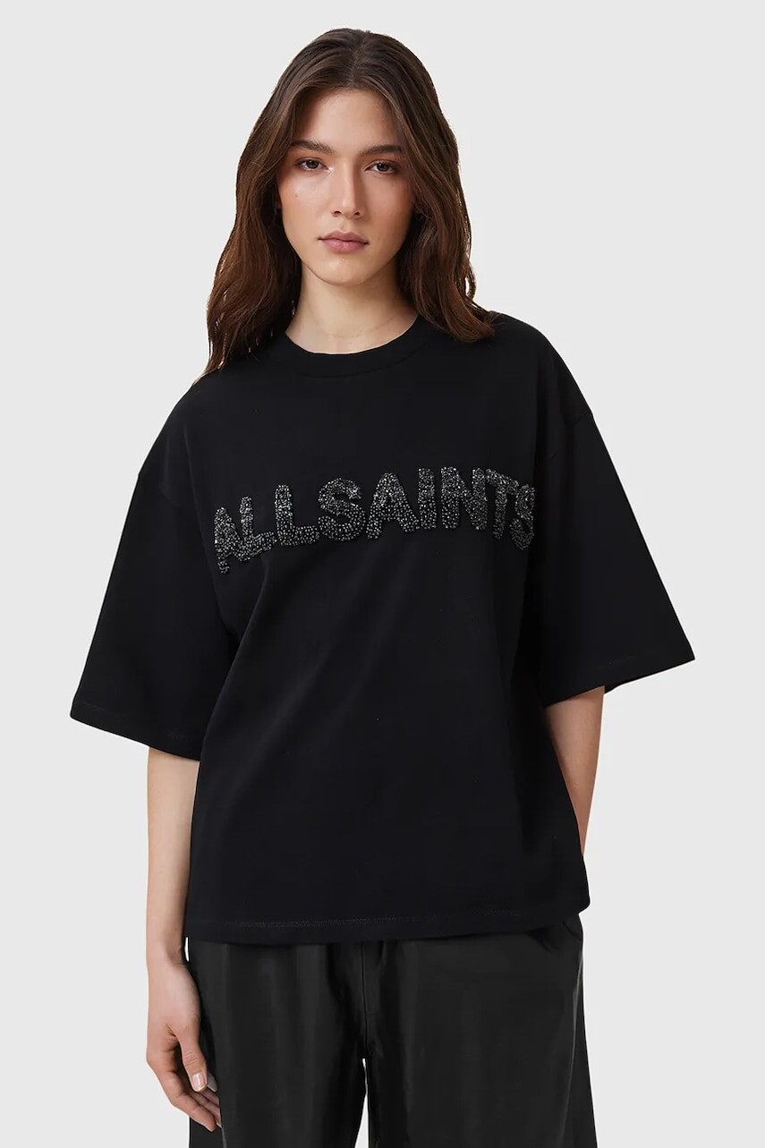 Bavlnené tričko AllSaints AMELIE dámske, čierna farba, W123JC