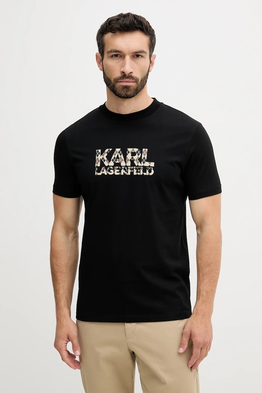 Bavlnené tričko Karl Lagerfeld pánske, čierna farba, s potlačou, 553225.755036