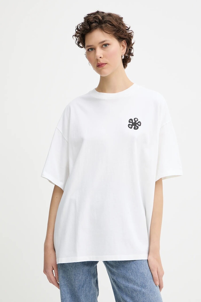 Bavlnené tričko Levi's GRAPHIC SHORT STACK TEE dámske, biela farba, A4924