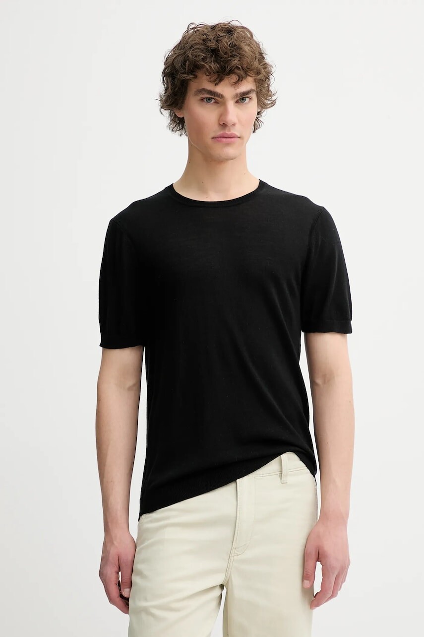 Vlnené tričko Rag & Bone čierna farba, jednofarebné, MBS25P017BM17