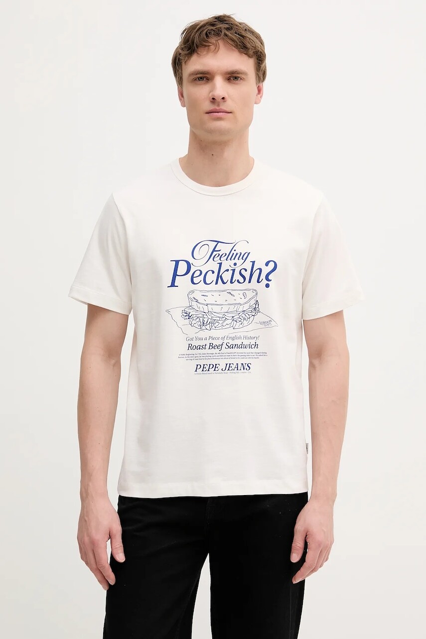 Bavlnené tričko Pepe Jeans pánske, biela farba, s potlačou, PM509957