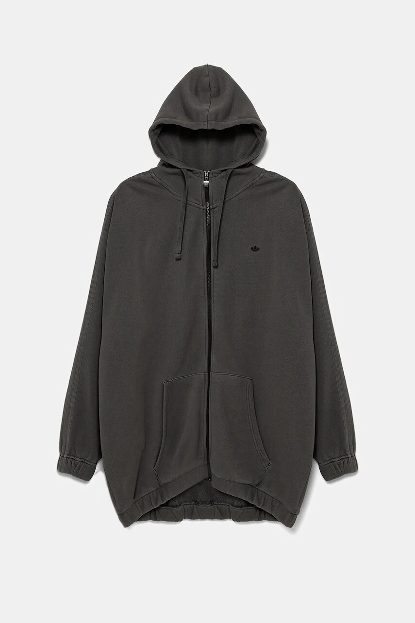 Bavlnená mikina adidas Originals Wash Zip Hoodie šedá farba, s kapucňou, jednofarebná, JD0054