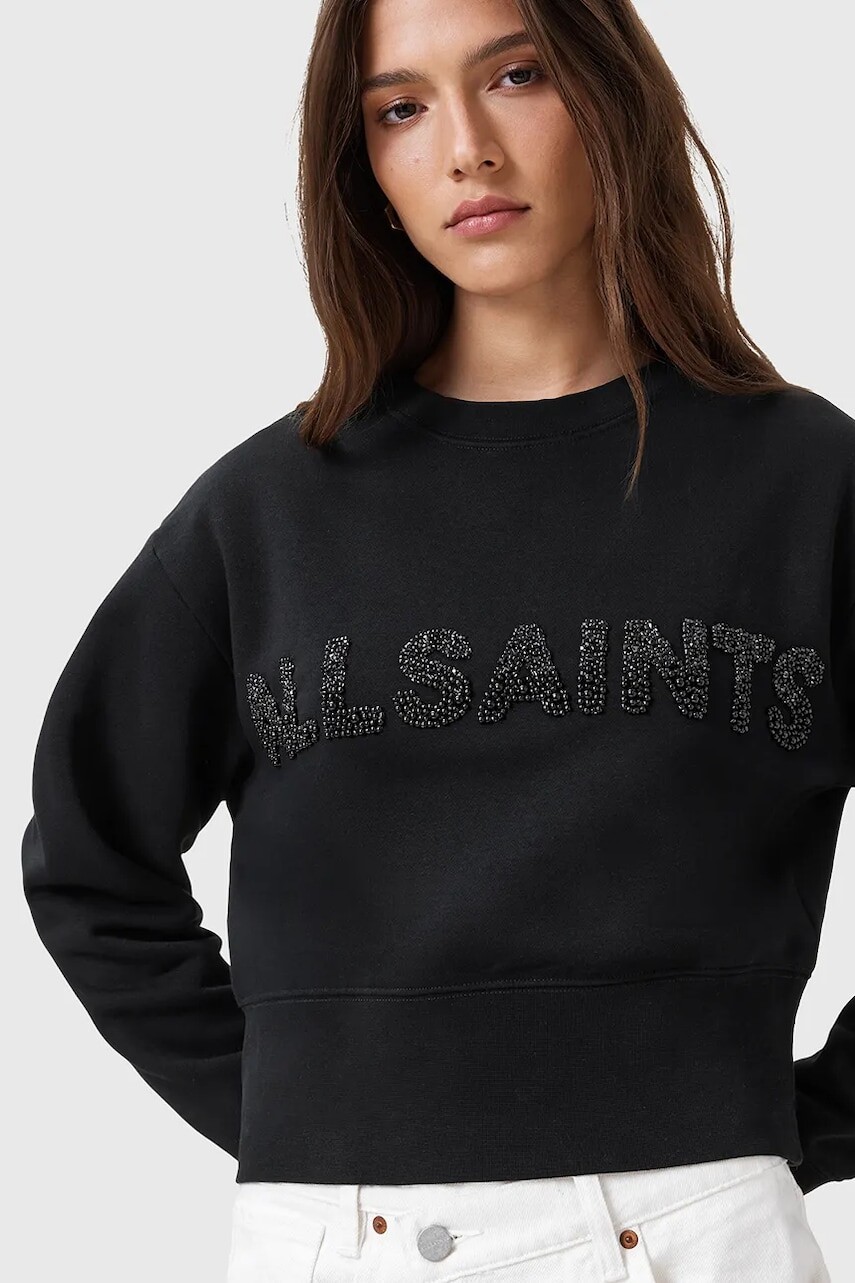 Bavlnená mikina AllSaints SEPARO čierna farba, s nášivkou, W215JC