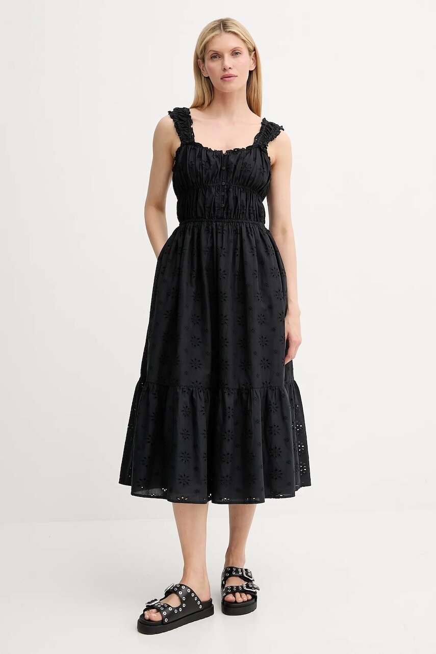 Bavlnené šaty Levi's AMAYA TIERED MAXI DRESS čierna farba, midi, áčkový strih, 001TB
