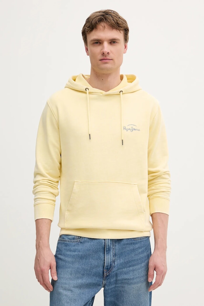 Bavlnená mikina Pepe Jeans žltá farba, s kapucňou, s potlačou, PM582916