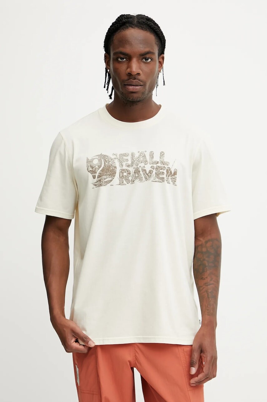 Športové tričko Fjallraven Lush Logo T-shirt béžová farba, vzorované, F12600219