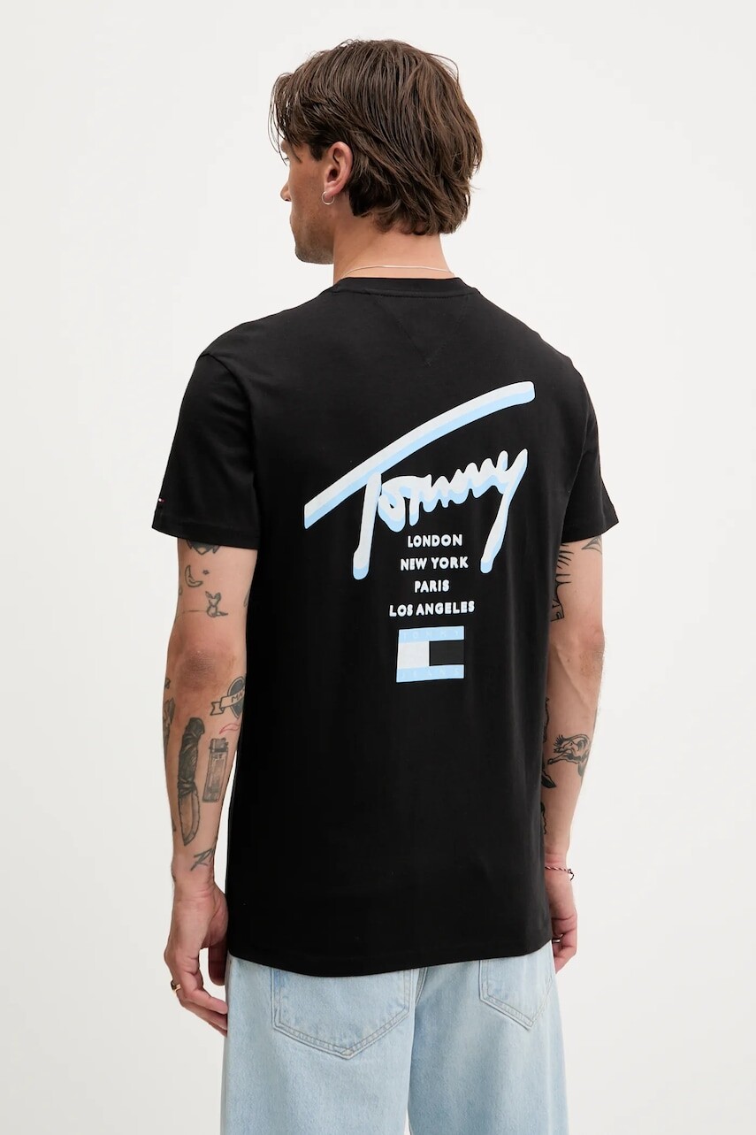 Bavlnené tričko Tommy Jeans pánske, čierna farba, s potlačou, DM0DM21934