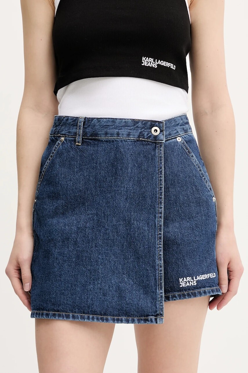 Rifľové krátke nohavice Karl Lagerfeld Jeans tmavomodrá farba, jednofarebné, vysoký pás, A3W10133