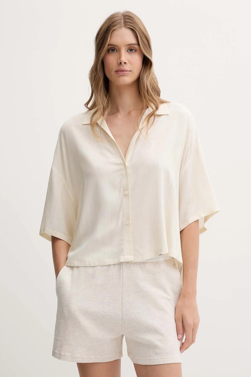 Pyžamová košeľa Calvin Klein Underwear béžová farba, 000QS7259E