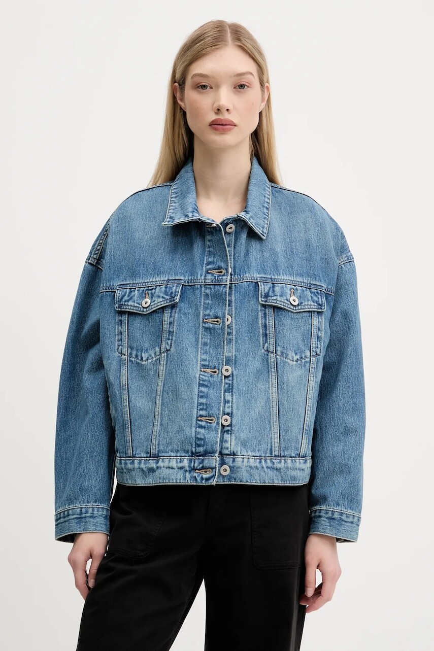 Rifľová bunda Hugo Blue prechodná, oversize, 50541559