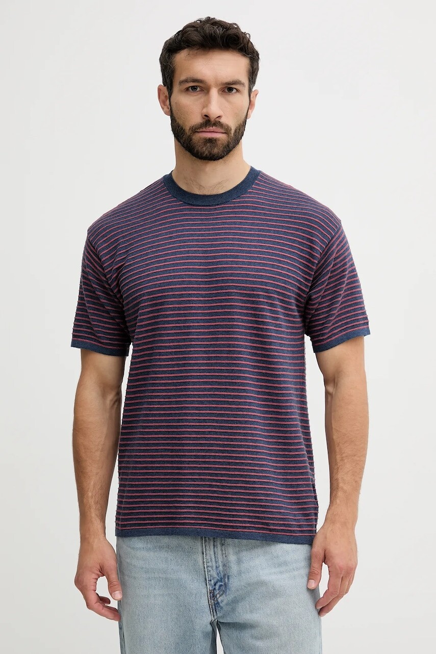 Bavlnené tričko United Colors of Benetton pánske, tmavomodrá farba, vzorované, 1195K109V