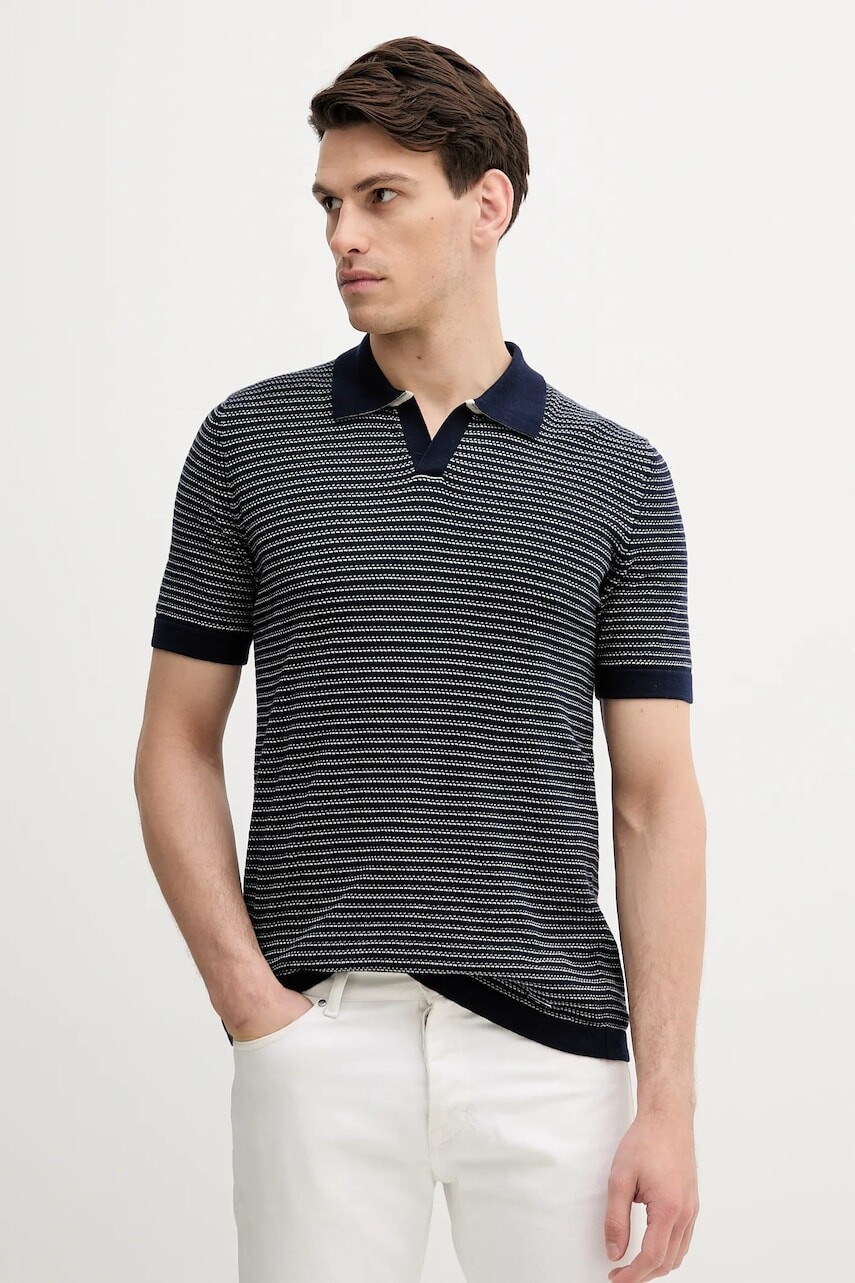 Bavlnené polo tričko United Colors of Benetton tmavomodrá farba, vzorované, 1094K301J