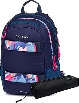 OXYBAG Študentský batoh + etue Oxy Sport Flowers Blue