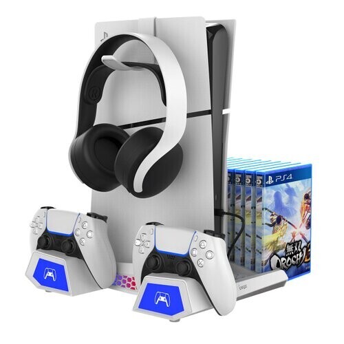 iPega P5S023 Multifunkční Nabíjecí RGB Stojan s Chlazením pro PS5/PS5 Slim/PS5 Pro White (Pošk. Balení)