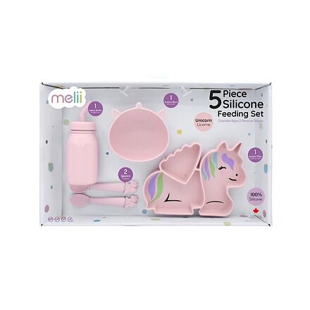 Melii Detská silikónová jedálenská súprava, 5 dielna - Jednorožec