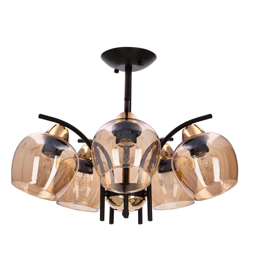 Závesná lampa MERRA čierna 5x40W E27 jantárové tienidlo