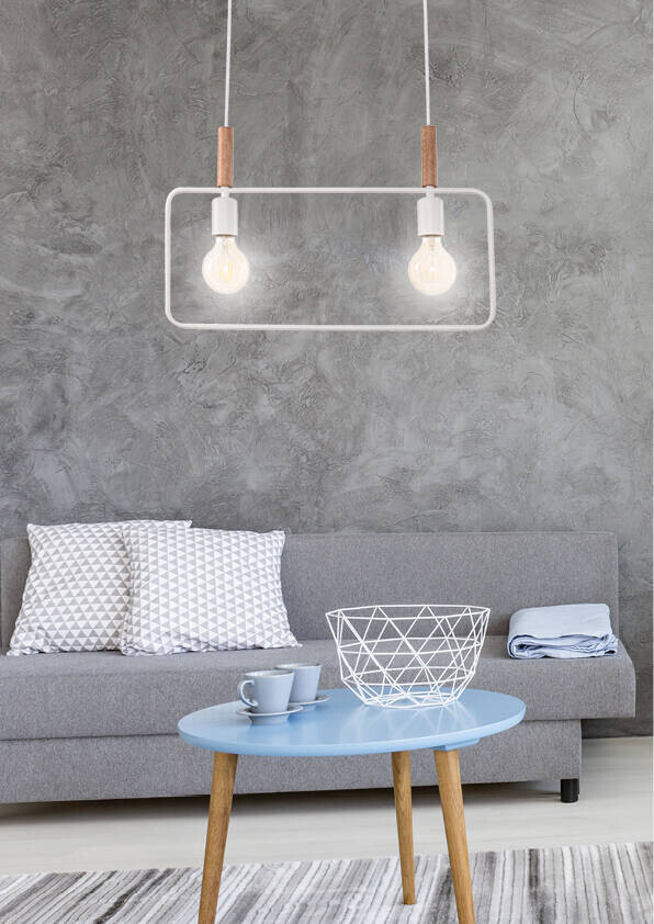 Závesná lampa biela s nastaviteľnou výškou 2x60W E27 rám