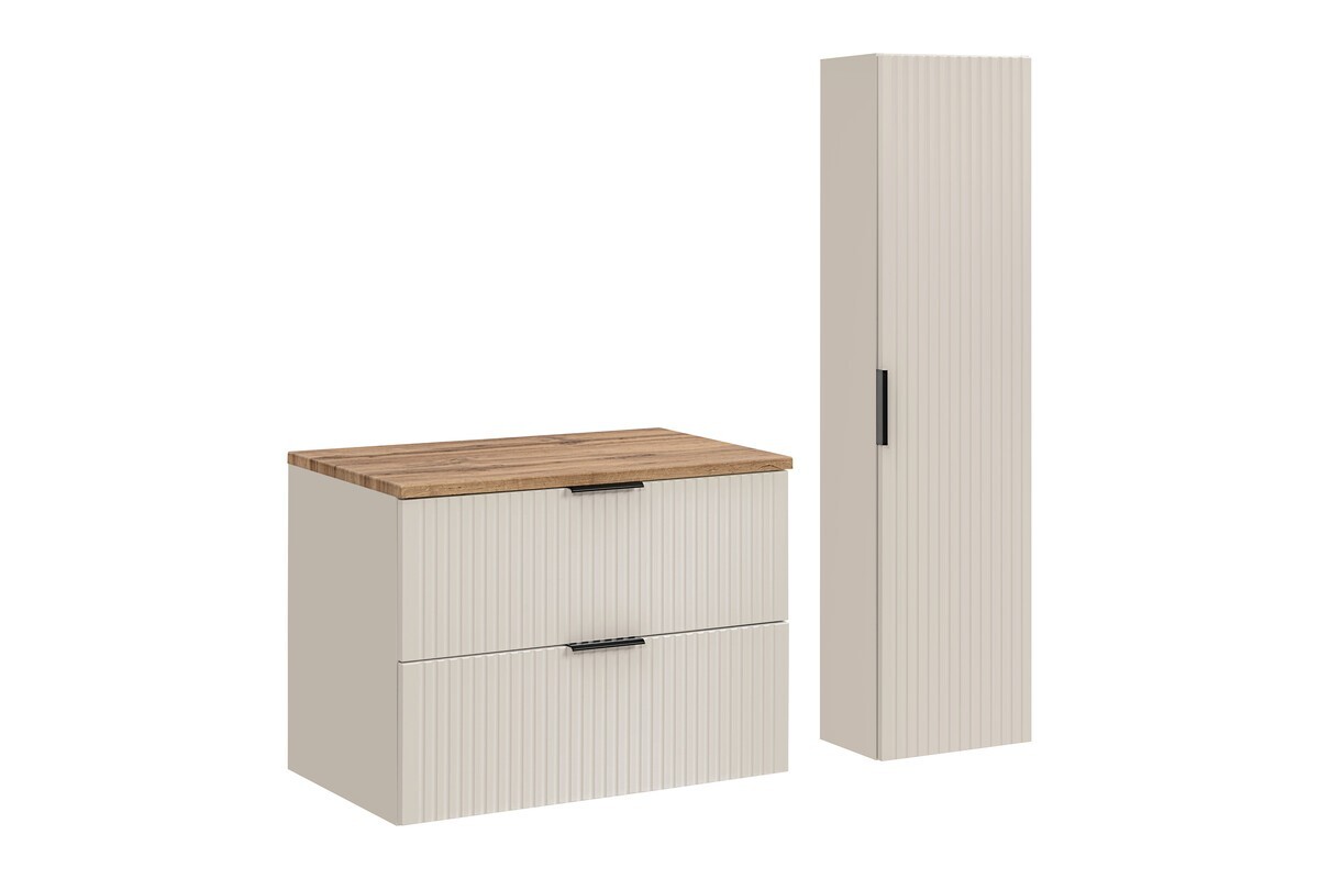 Koupelnová sestava Adele Cashmere s deskou a skříňkami 80 cm kašmírová/dub wotan