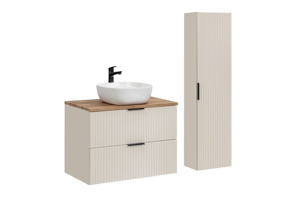 Koupelnová sestava Adele Cashmere s deskou, umyvadlem a skříňkami 80 cm kašmírová/dub wotan