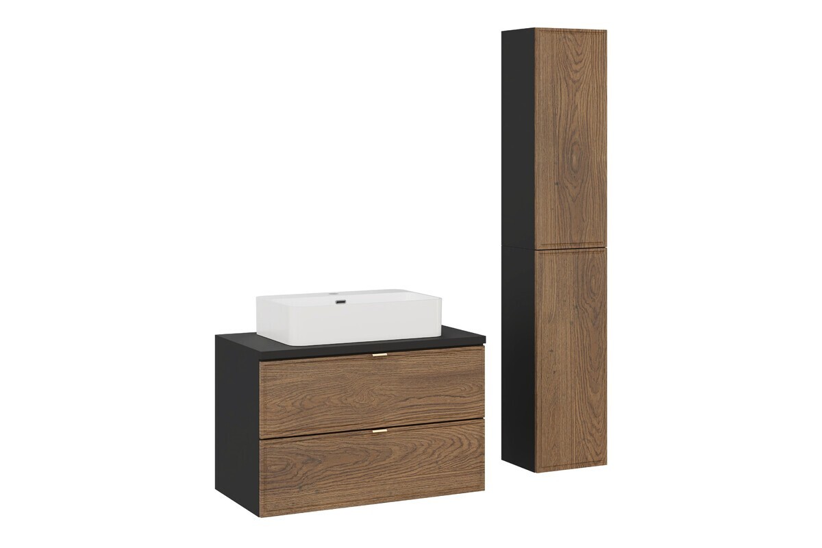 Koupelnová sestava s deskou, umyvadlem a skříňkami Talia Casella Trust 80 cm černý mat/dub casella