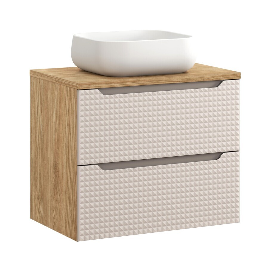 Závěsná skříňka Luxor Beige s deskou a umyvadlem 70 cm béžová/dub olejovaný