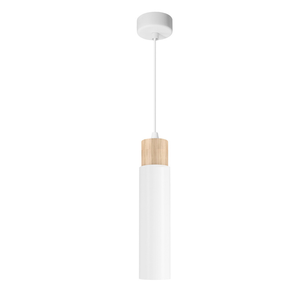 Závesná lampa Claro biela 1x15W GU10 tienidlo biele+drevené
