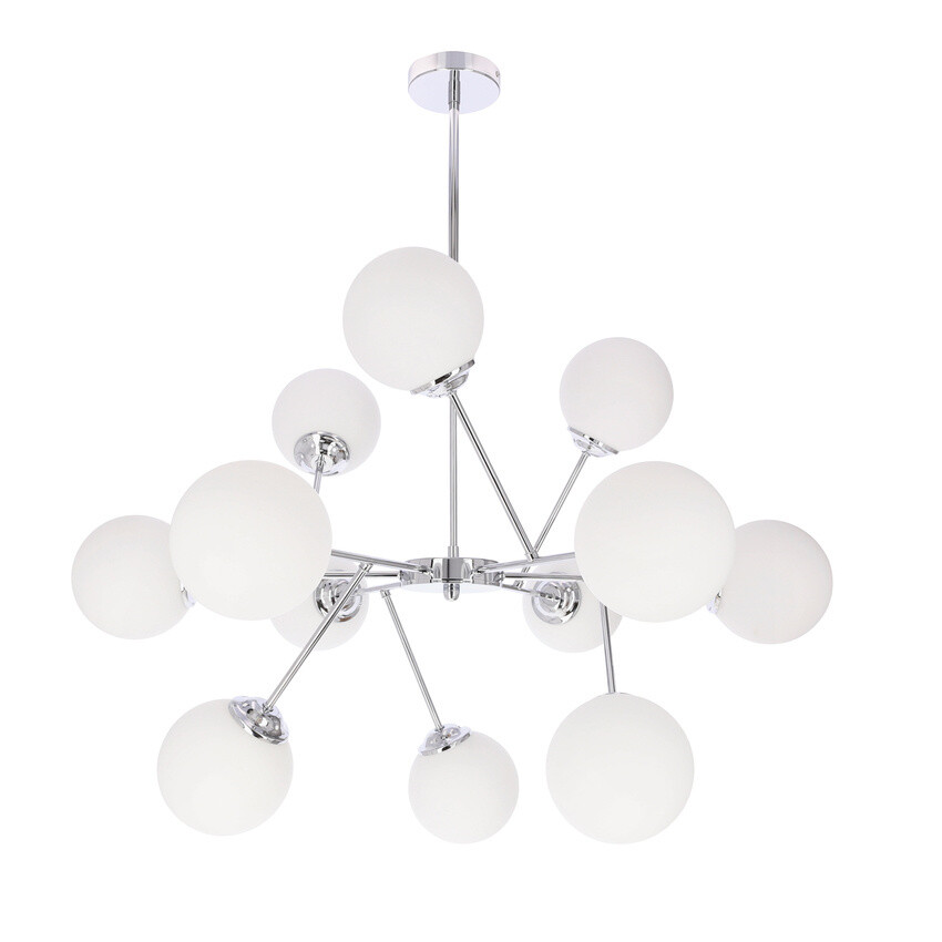 Závesná lampa BELWEDER chróm 12x40W E14 biele tienidlo