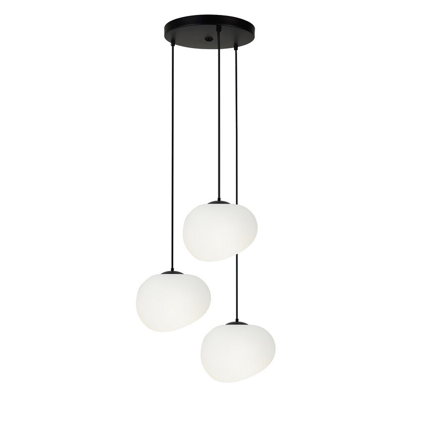 Závesná lampa STONES v japonskom štýle - okrúhla základňa s 20 cm tienidlami v tvare kameňa - moderné osvetlenie obývačky 3x E27