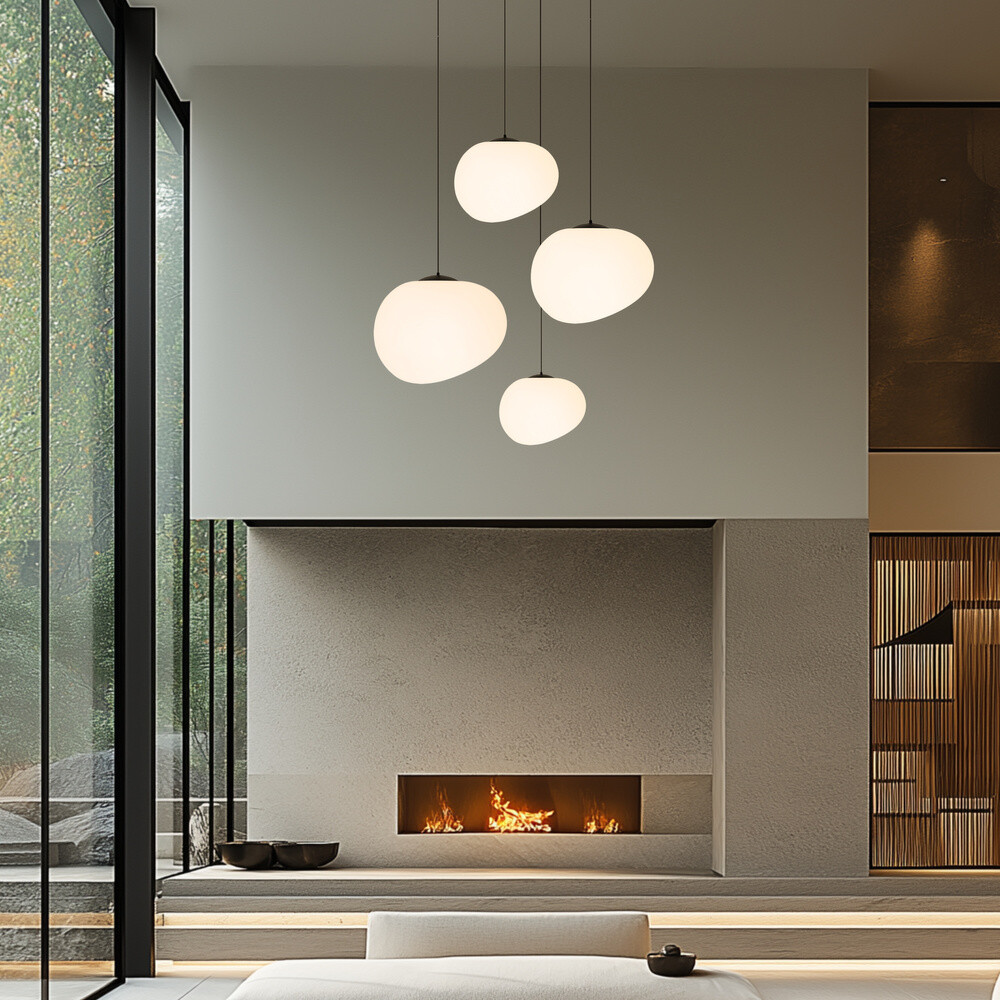 Závesná lampa STONES 30 cm v japonskom štýle - s bielym tienidlom inšpirovaným organickým kameňom - minimalistické stropné osvetlenie do obývačky E27