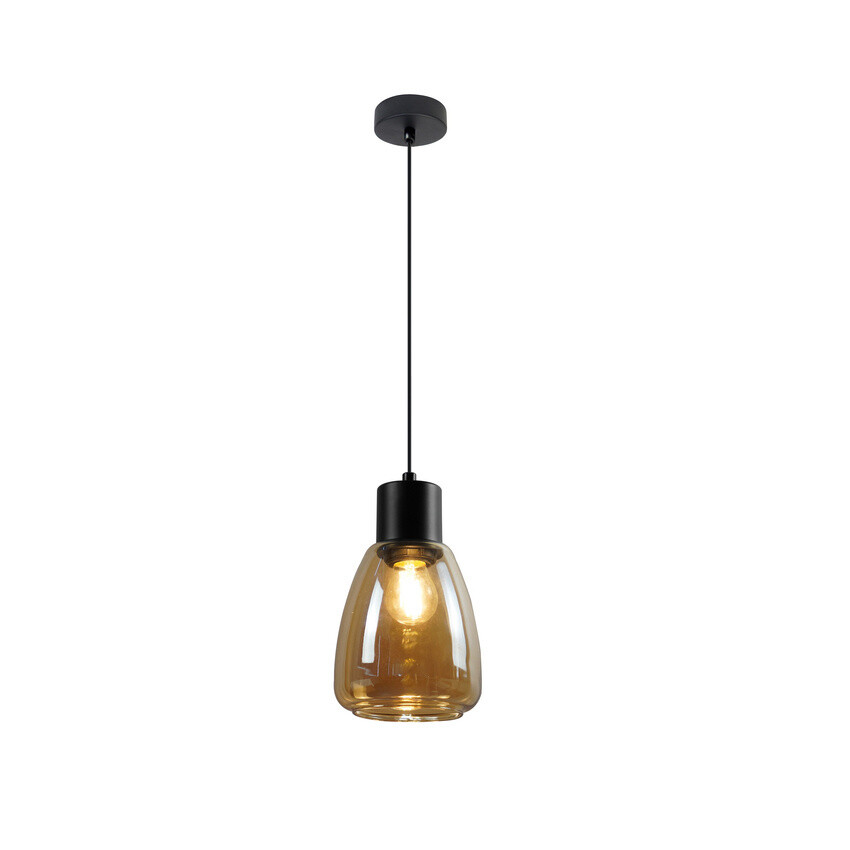Závesná lampa MOLDO čierna 1x40W E27 jantárové tienidlo