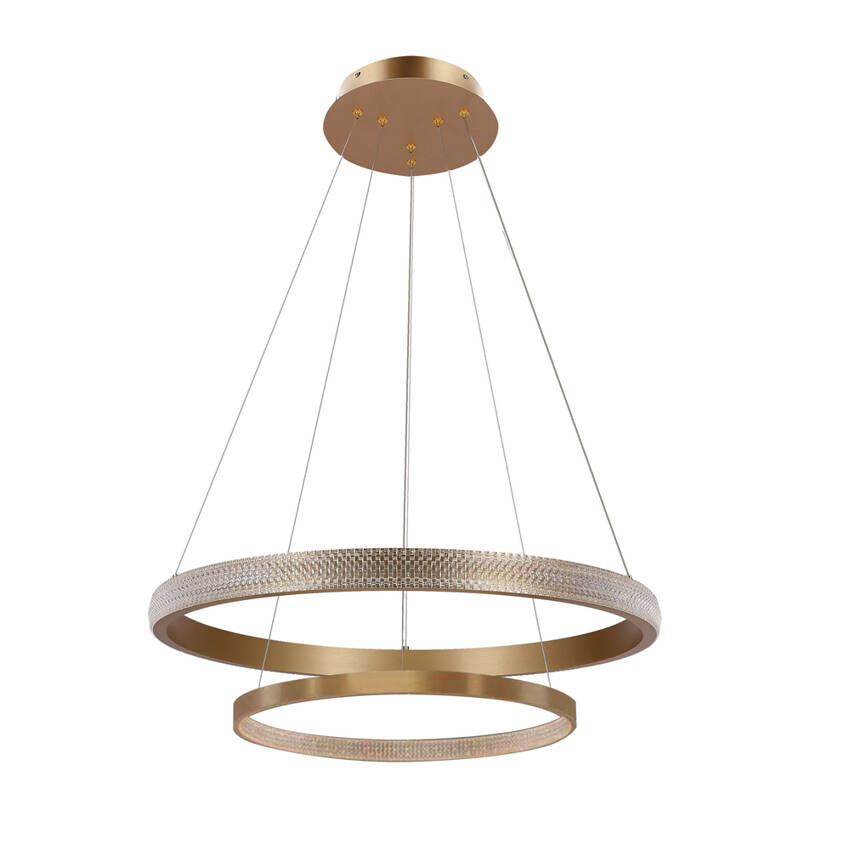 ZÁVESNÁ LAMPA HASHIM 60+40CM MATNÁ TMAVO ZLATÁ 22W+34W LED KRYŠTÁLY ČÍRE