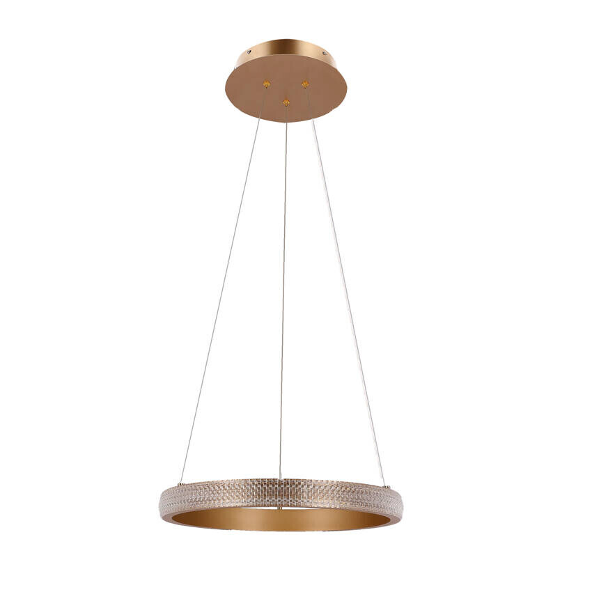 ZÁVESNÁ LAMPA HASHIM 40CM MATNÁ TMAVO ZLATÁ 22W LED KRYŠTÁLY ČÍRE