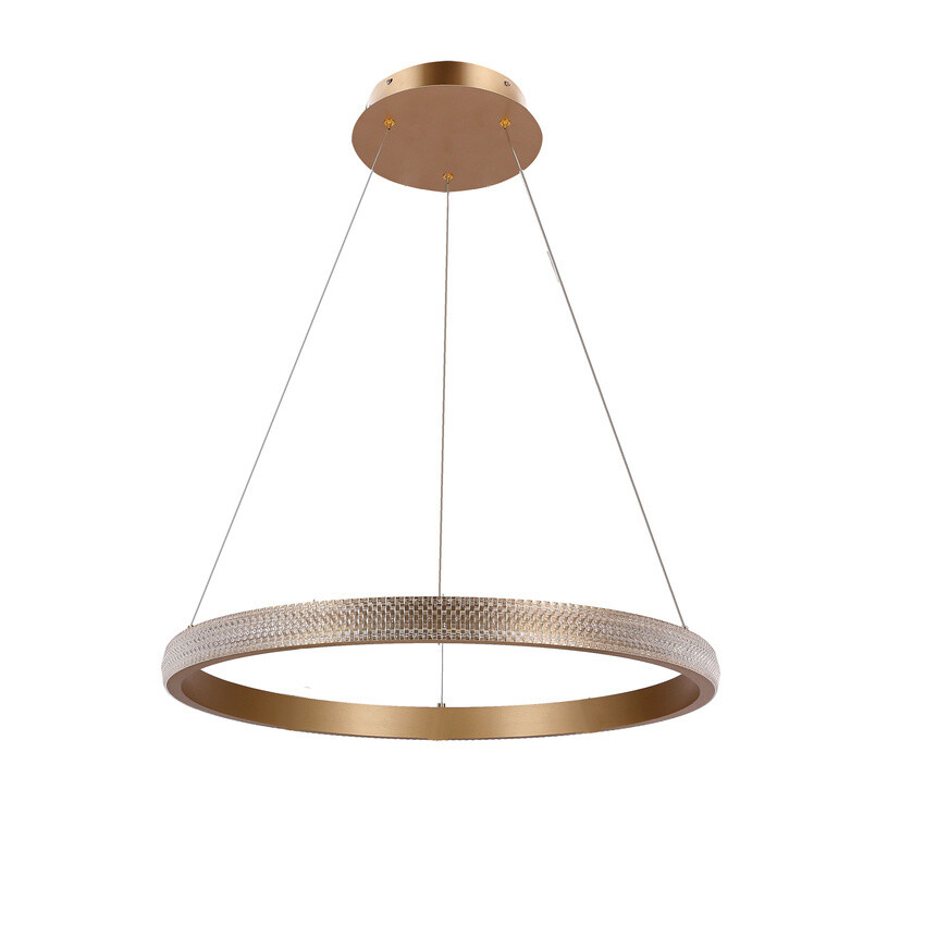 ZÁVESNÁ LAMPA HASHIM 60 CM MATNÁ TMAVO ZLATÁ 34W LED KRYŠTÁLY ČÍRE
