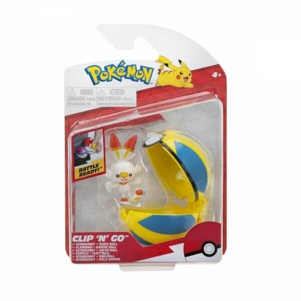 Jazwares Pokémon hračka Clip and Go Quick Ball - figúrka Scorbunny