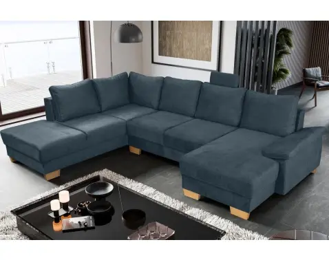 Sedacia súprava Chivas, tvar ľavéU, petrolejovo modrá látka%