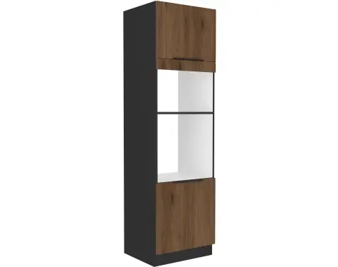 Vysoká skriňa pre vstavanú a mikrovlnnú rúru Monza, 60 cm, orech/čierna%