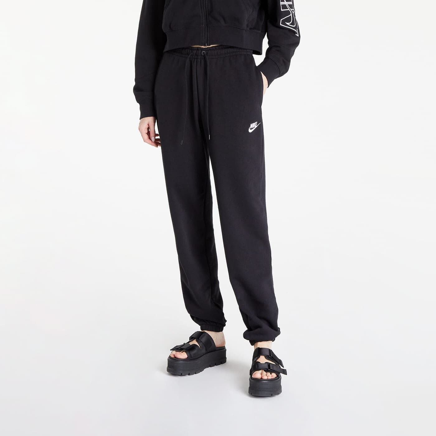 Kalhoty Nike NSW Essential Fleece Medium-Rise Pants Lse Black/ White L