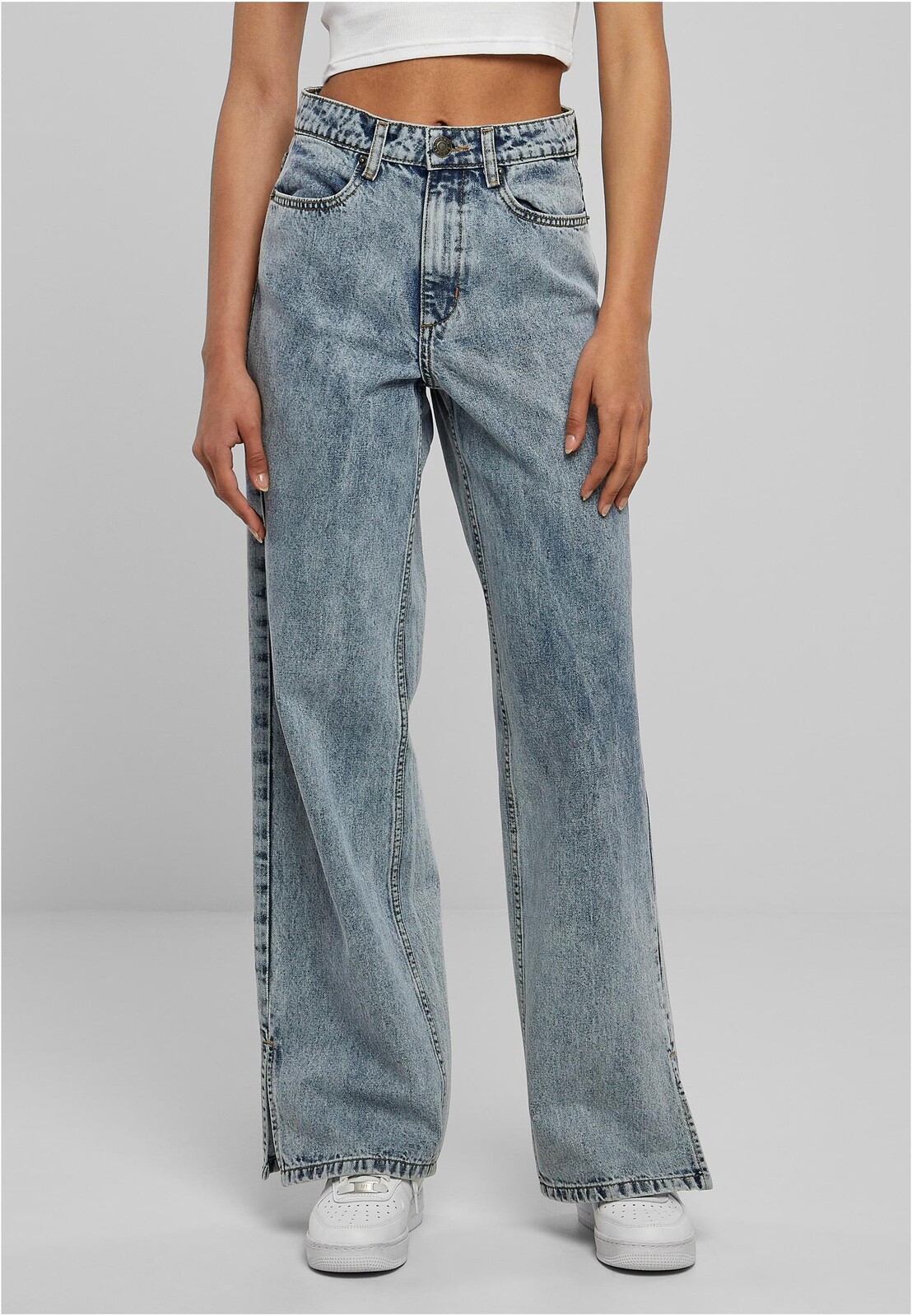 Ladies Wide Leg Slit Denim - blue