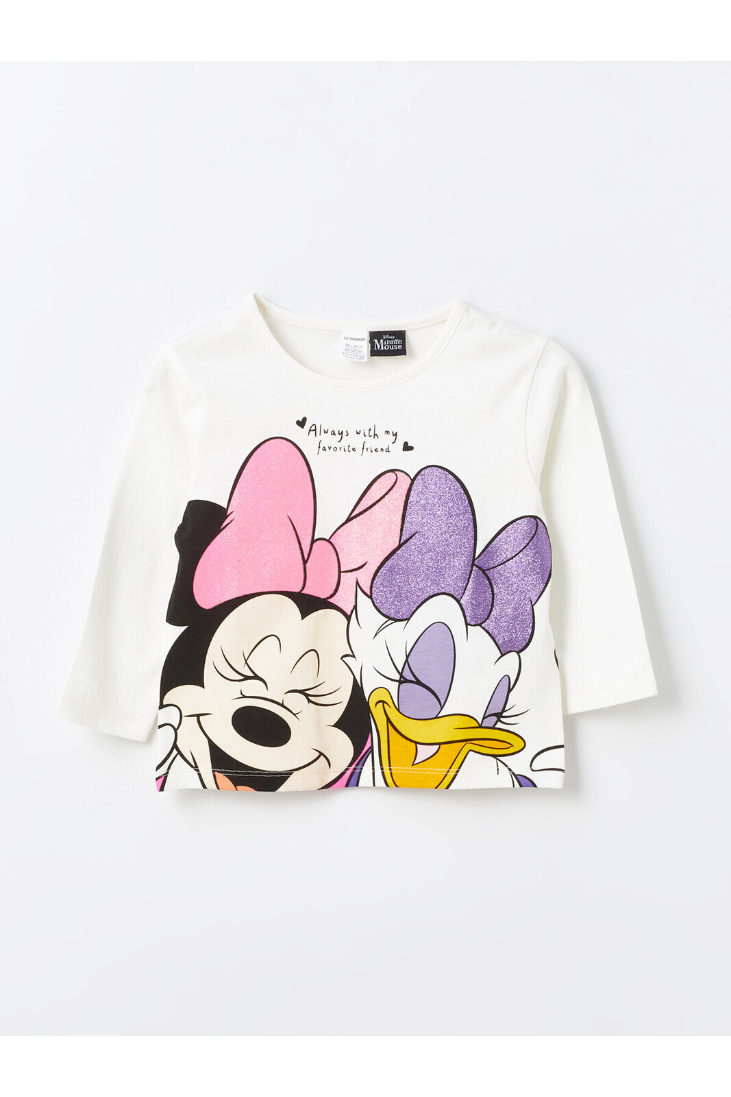 LC Waikiki Crew Neck Long Sleeved Minnie Mouse Printed Baby Girl's T-Shirt