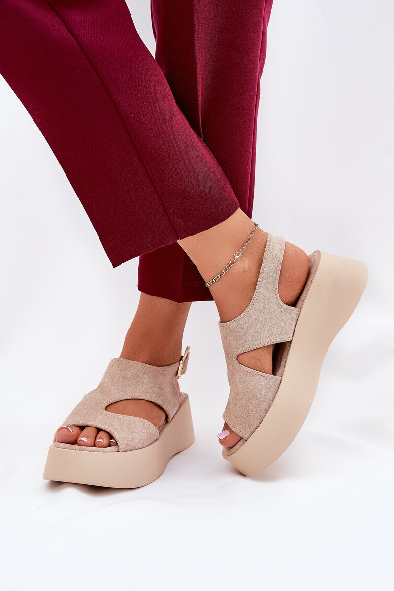 Boto Dámske Sandále Na Platforme Eko Semišové Béžové Karonia